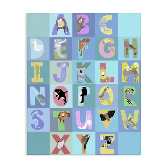 Stupell Industries Contemporary Animal Alphabet in Blue Canvas Art, 36 x 48, by Carla Daly