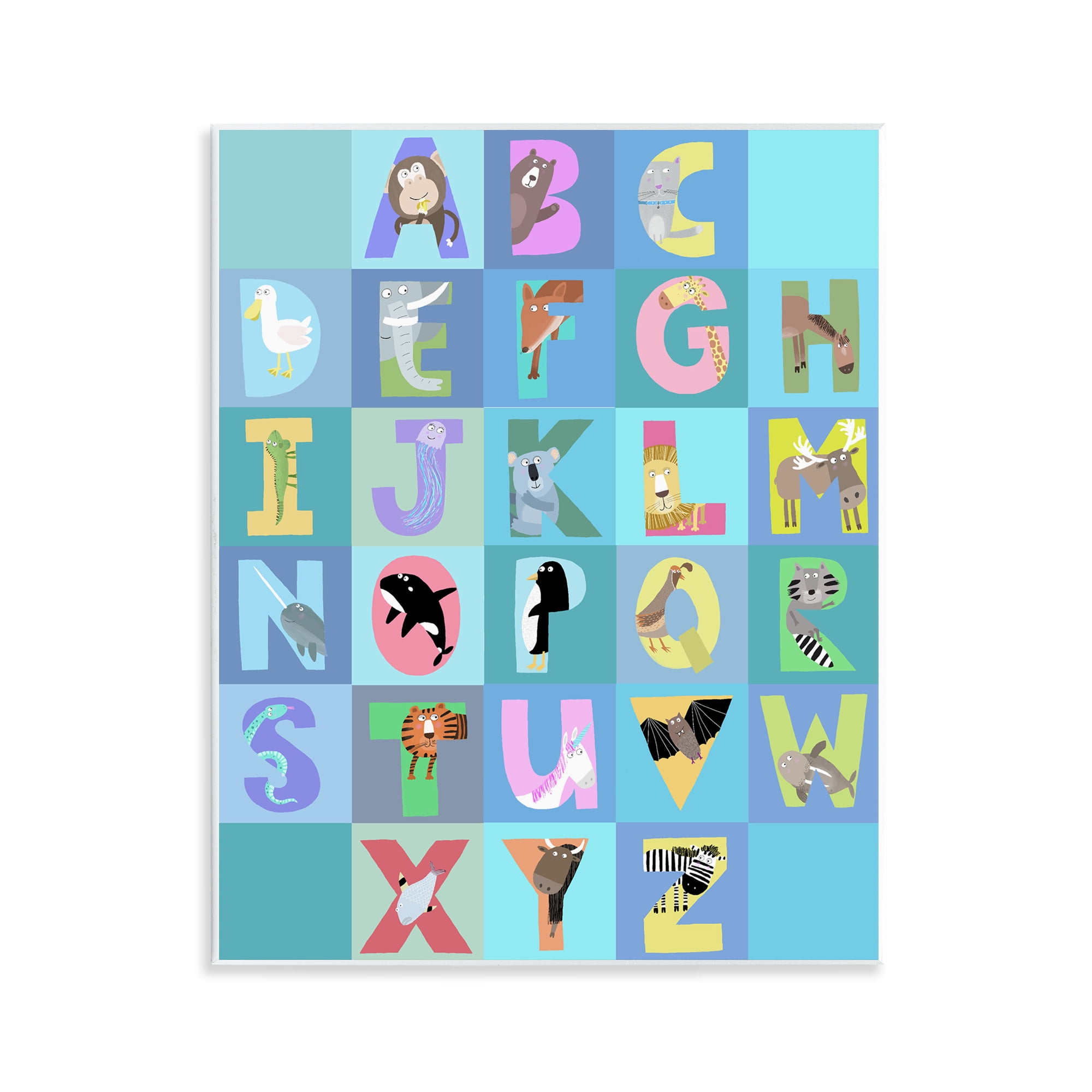 Stupell Industries Animal Alphabet in Blue Wall Plaque Art, design by Carla Daly