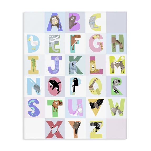 Stupell Industries Contemporary Animal Alphabet in Light Grey Canvas Art, 36 x 48, by Carla Daly