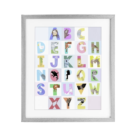 Stupell Industries Contemporary Animal Alphabet in Light Grey Gray Framed Print Under Glass, 17 x 21, by Carla Daly