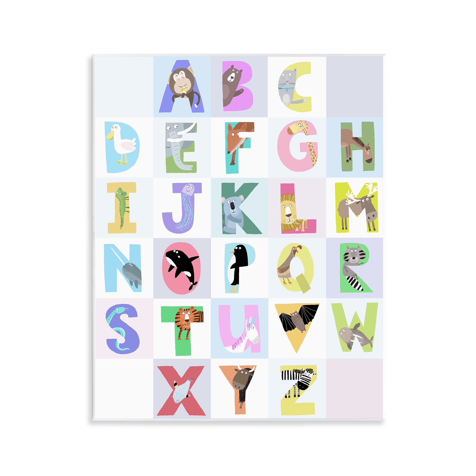 Stupell Industries Animal Alphabet in Light Grey Wall Plaque Art, design by Carla Daly