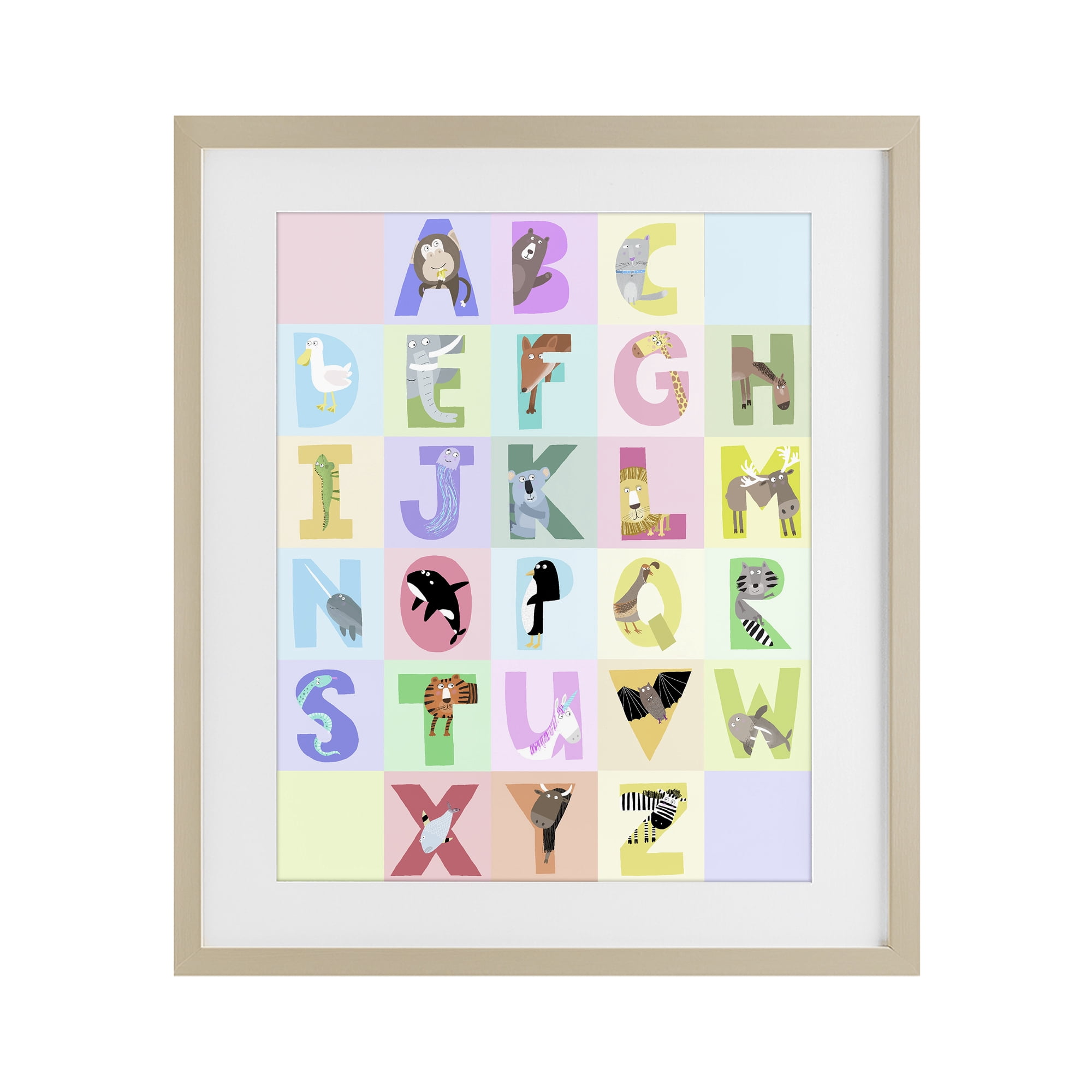 Stupell Industries Animal Alphabet in Pastels Birch Framed Print Under ...