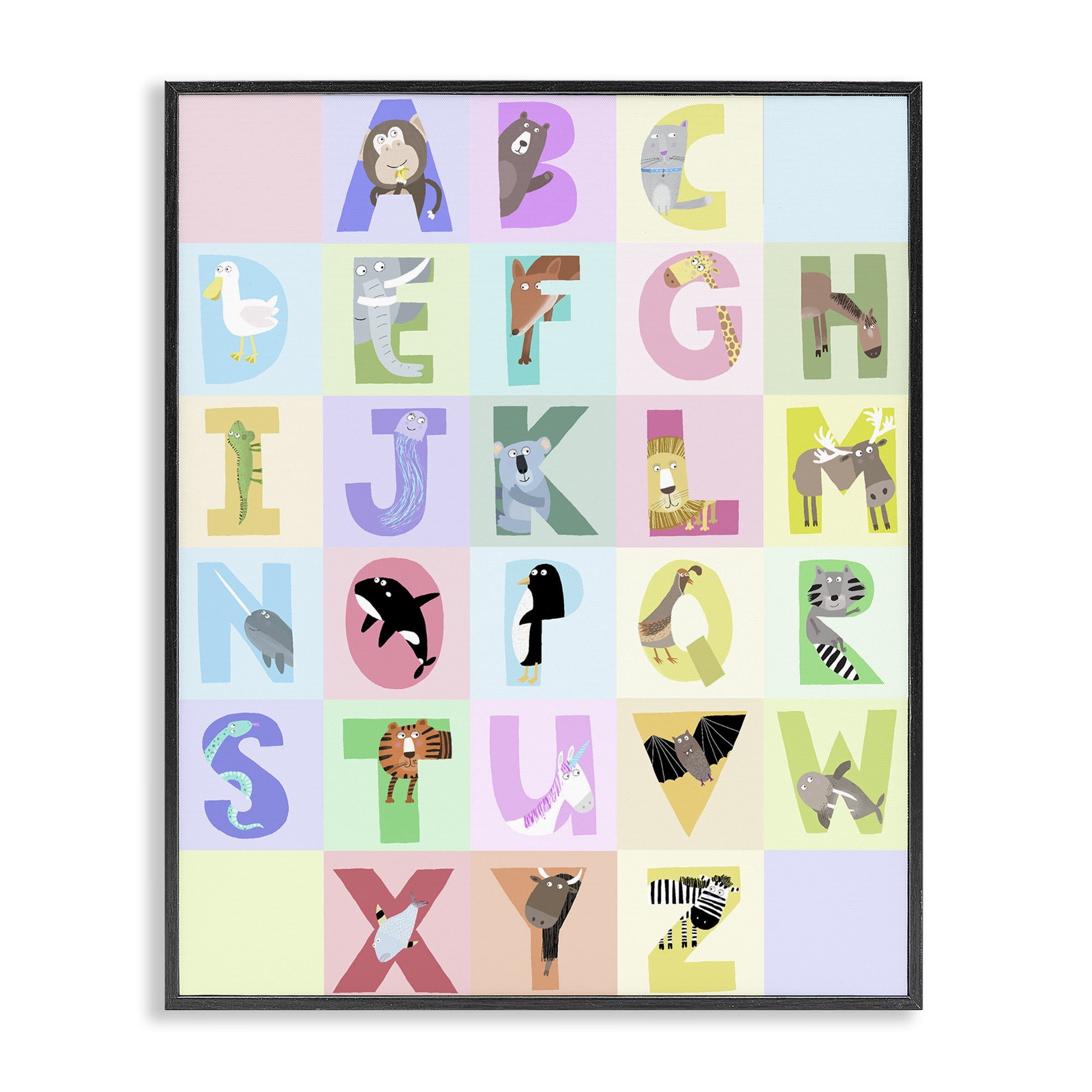 Stupell Industries Animal Alphabet in Pastels Black Framed Giclee Art, design by Carla Daly