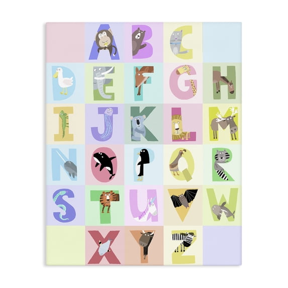 Stupell Industries Contemporary Animal Alphabet in Pastels Canvas Art, 30 x 40, by Carla Daly