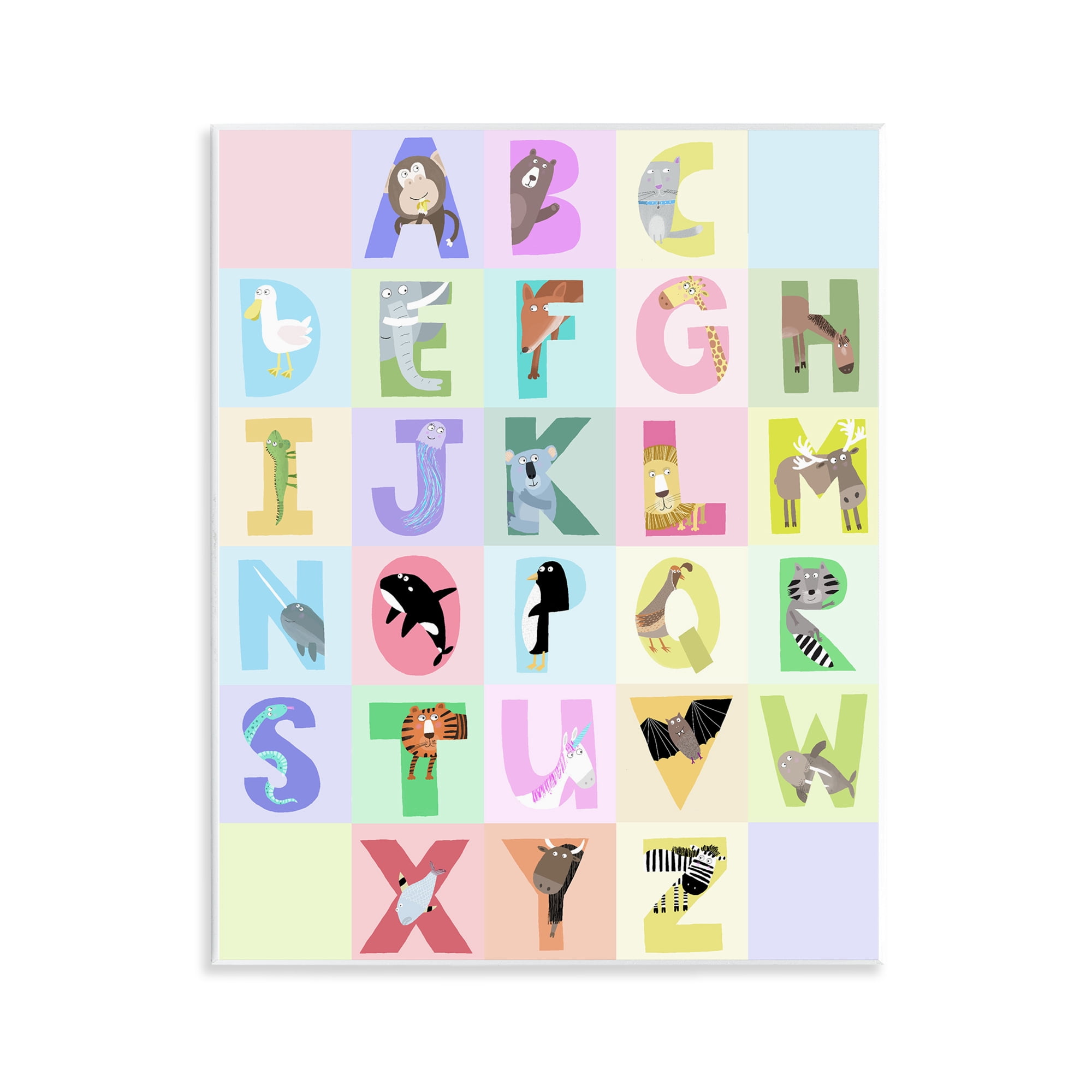 Stupell Industries Animal Alphabet in Pastels Wall Plaque Art, design by Carla Daly