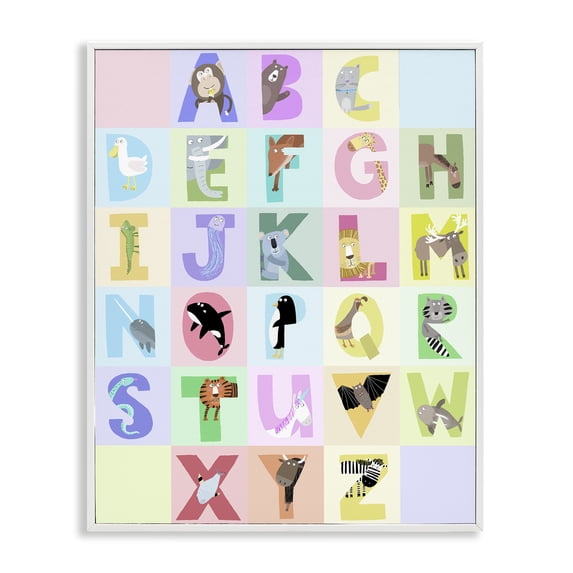 Stupell Industries Contemporary Animal Alphabet in Pastels White Framed Giclee Art, 24 x 30, by Carla Daly