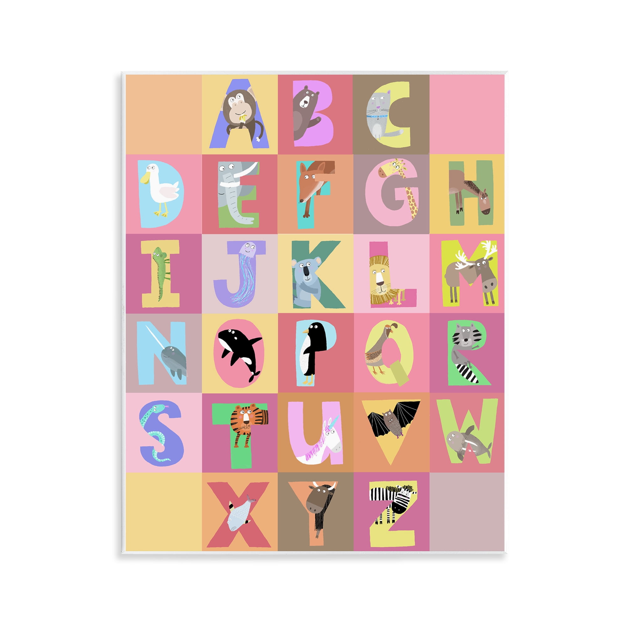 Stupell Industries Animal Alphabet in Pink Wall Plaque Art, design by Carla Daly