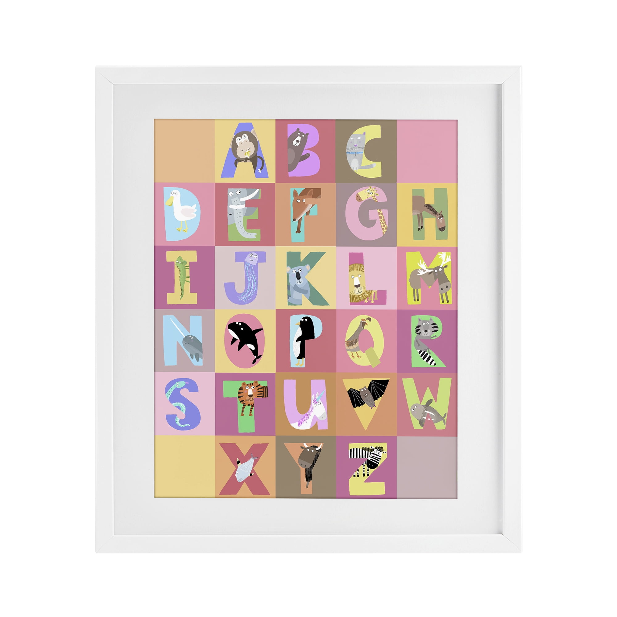 Stupell Industries Animal Alphabet in Pink White Framed Print Under Glass, design by Carla Daly