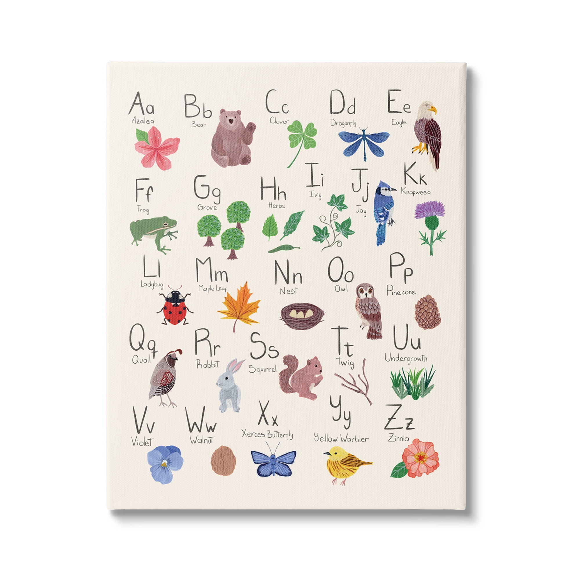 Stupell Industries Animal Alphabet on Beige Landscape Painting Gallery Wrapped Canvas Art Print Wall Art, 36 x 48