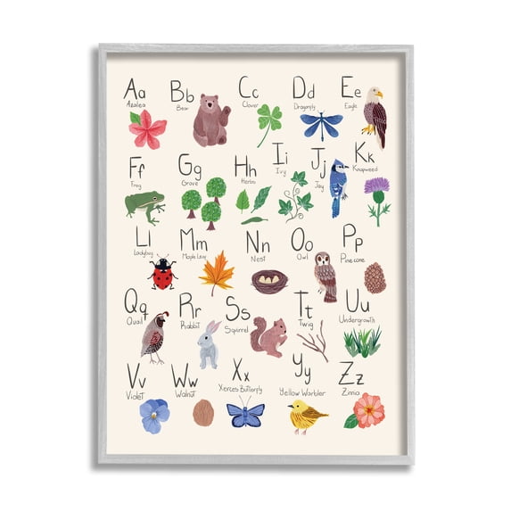 Stupell Industries Animal Alphabet on Beige Landscape Painting Gray Framed Art Print Wall Art, 24 x 30