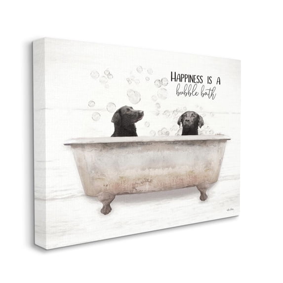 Stupell Industries Animal Bathroom Happiness is a Bubble Bath Dog Quote Canvas Wall Art Design by Lori Deiter, 24" x 30"