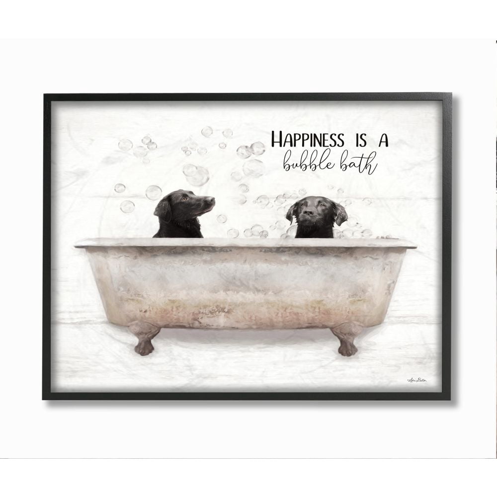 Stupell Industries Animal Bathroom Happiness is a Bubble Bath Dog Quote Framed Wall Art Design by Lori Deiter, 24" x 30", Black Framed