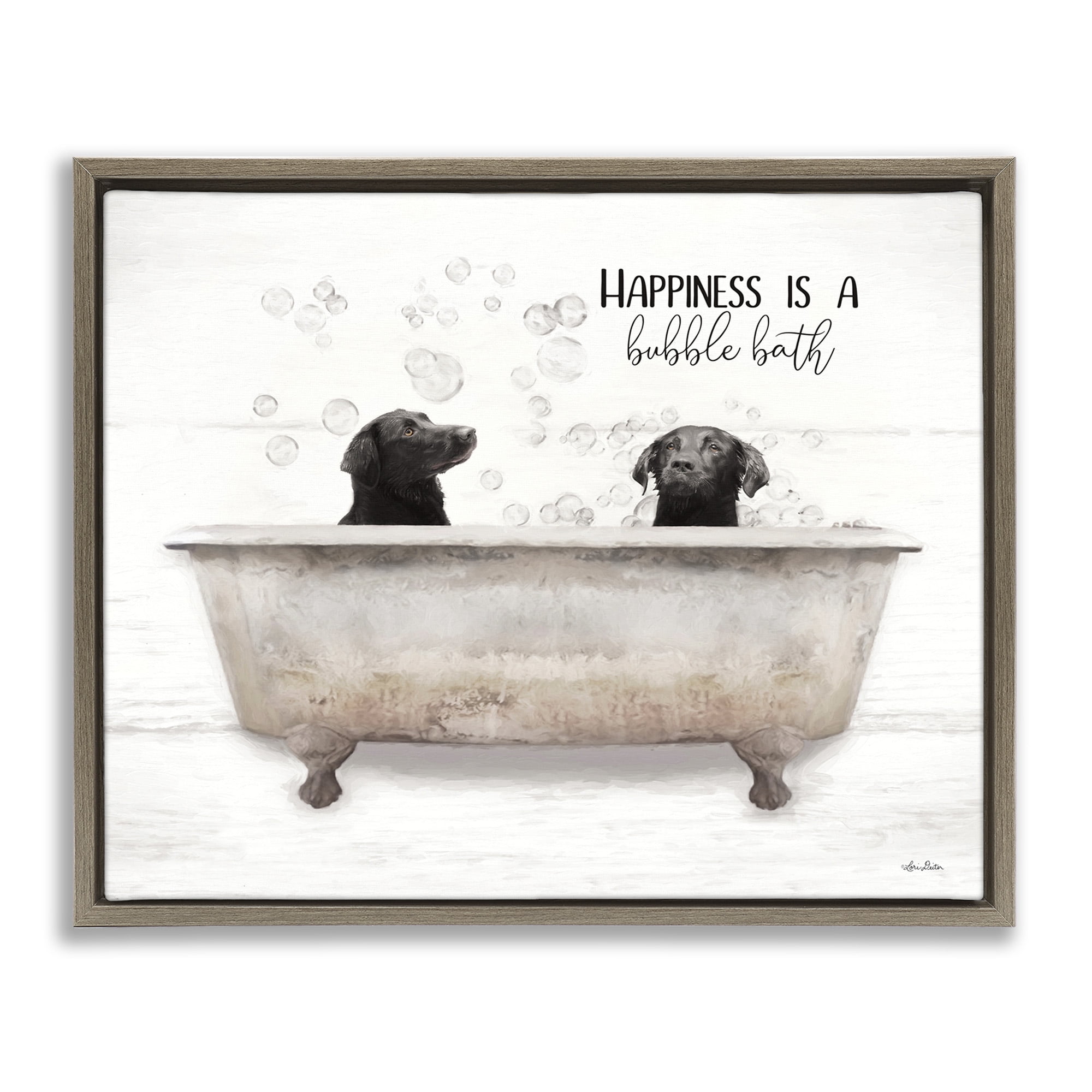 Stupell Industries Animal Bathroom Happy Dogs Animals & Insects Painting Brown Floater Framed Canvas Art Print Wall Art, 21 x 17