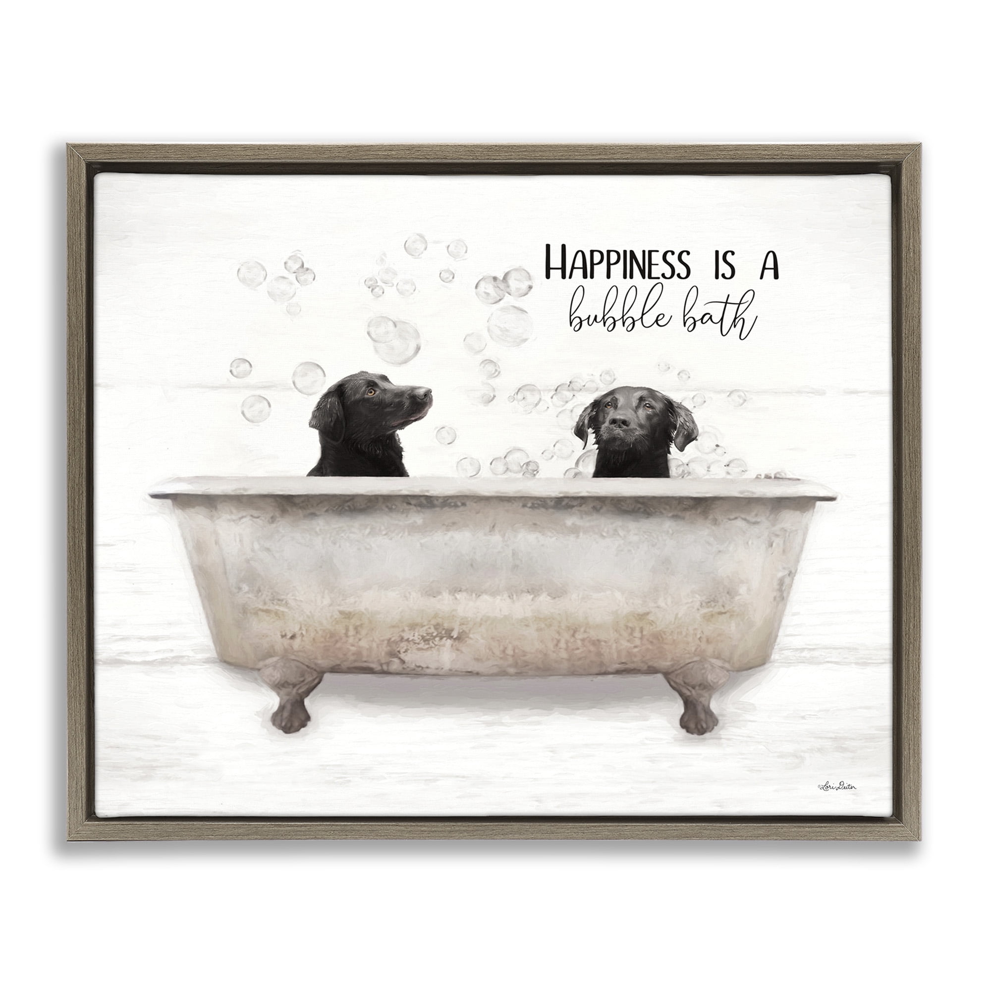 Stupell Industries Animal Bathroom Happy Dogs Animals & Insects Painting Brown Floater Framed Canvas Art Print Wall Art, 31 x 25