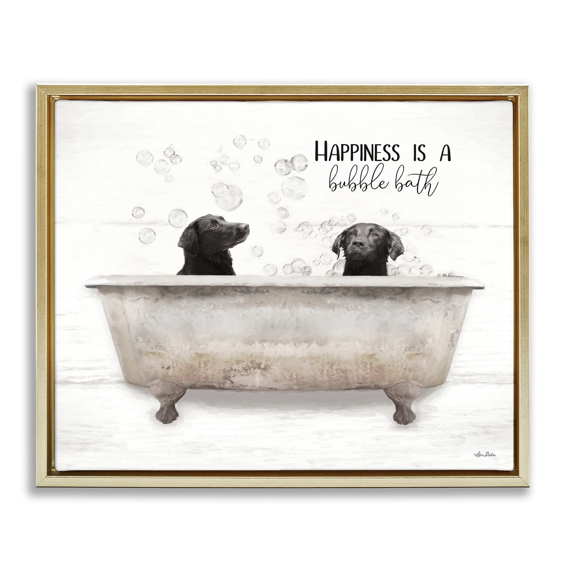 Stupell Industries Animal Bathroom Happy Dogs Animals & Insects Painting Gold Floater Framed Canvas Art Print Wall Art, 31 x 25