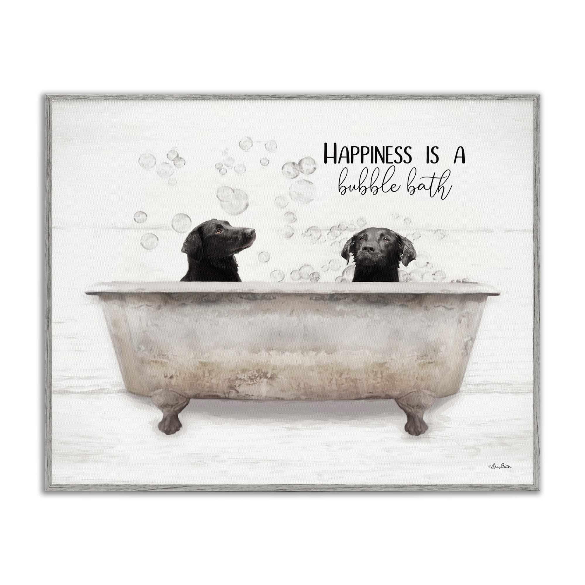 Stupell Industries Animal Bathroom Happy Dogs Animals & Insects Painting Gray Framed Art Print Wall Art, 30 x 24