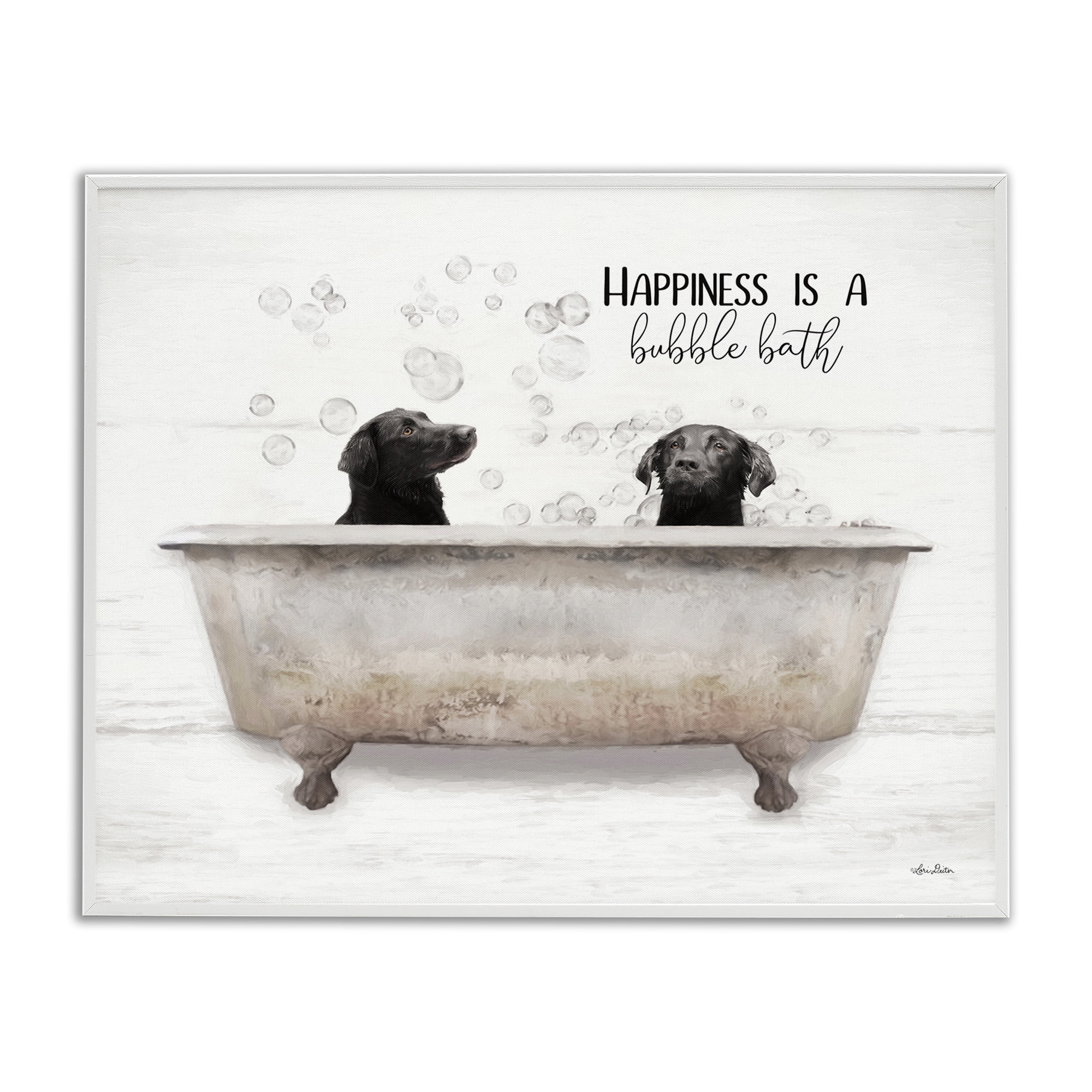Stupell Industries Animal Bathroom Happy Dogs Animals & Insects Painting White Framed Art Print Wall Art, 20 x 16