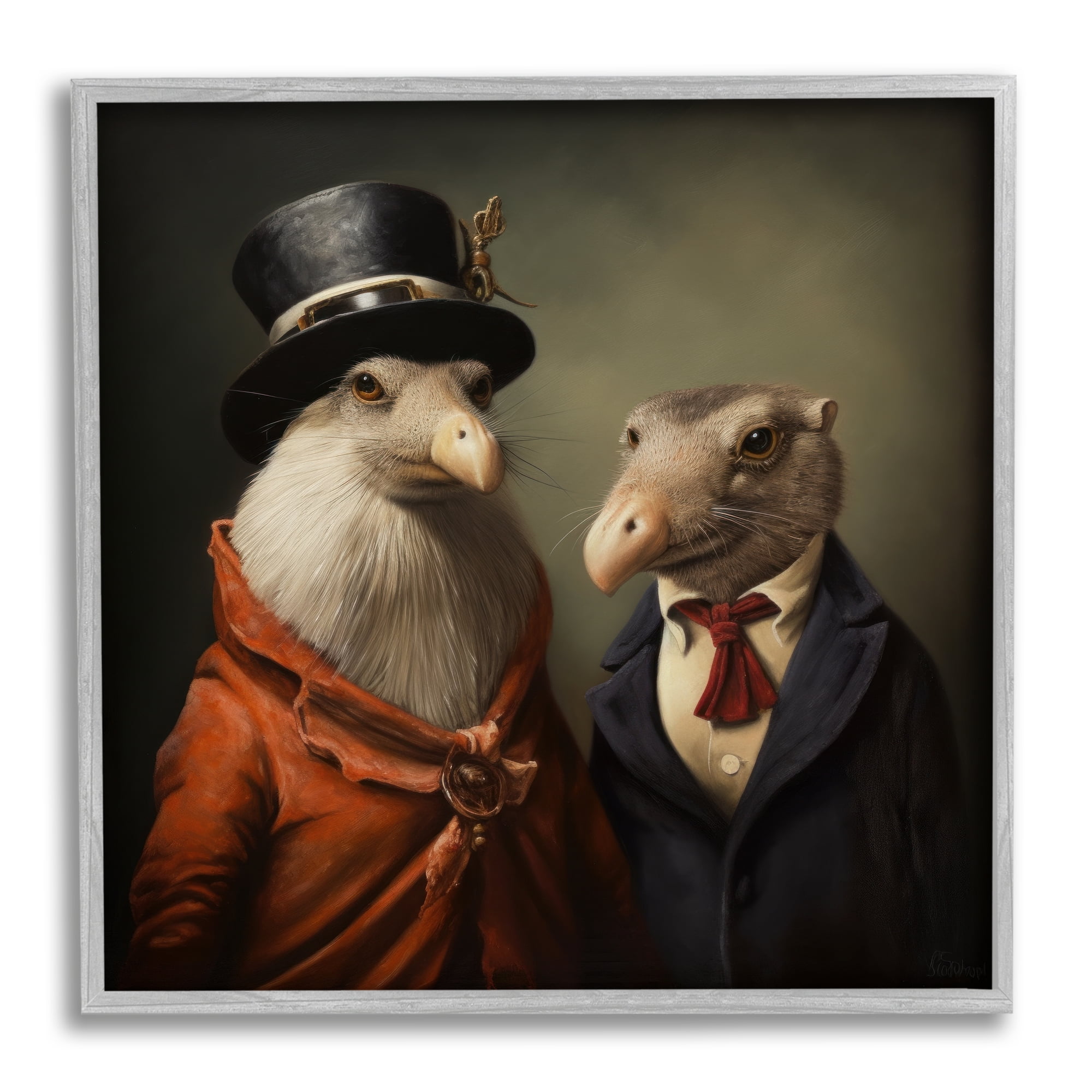Stupell Industries Animal Couple Vintage Fashion Animals & Insects Painting Gray Framed Art Print Wall Art, 24 x 24