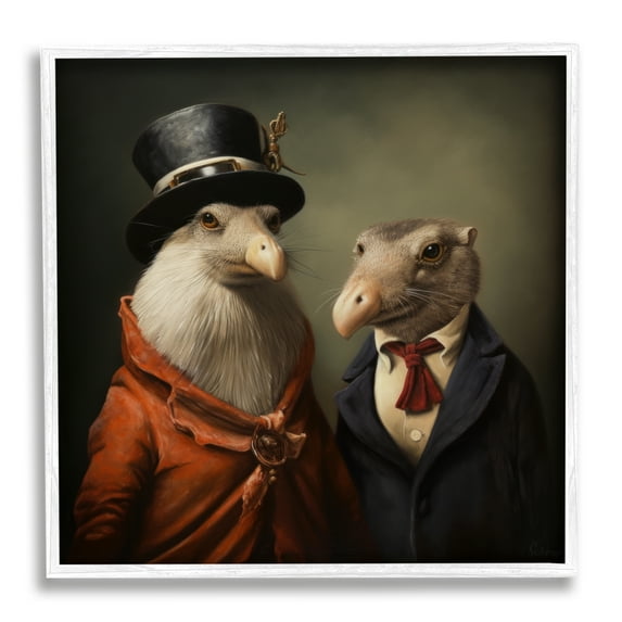 Stupell Industries Animal Couple Vintage Fashion Animals & Insects Painting White Framed Art Print Wall Art, 12 x 12