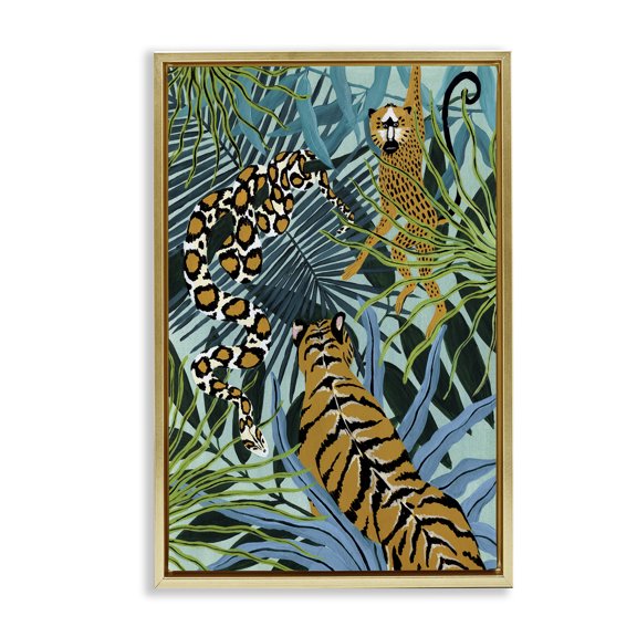 Stupell Industries Animal Dance Exotic Wildlife Gold Framed Floater Canvas Wall Art design by Yvette St. Amant, 31 x 21