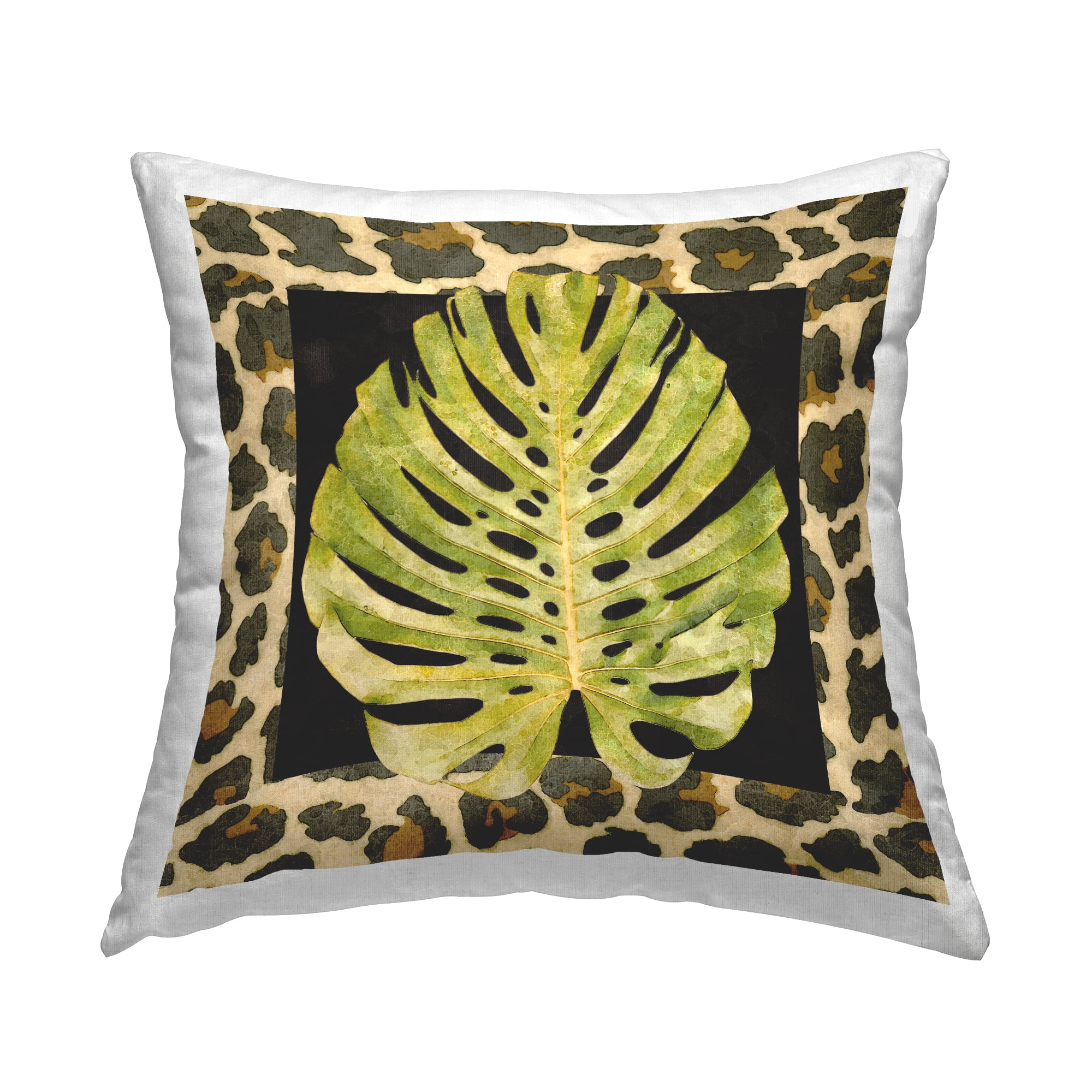Animal Print Monstera Leaf Decorative Square Throw Pillow Set