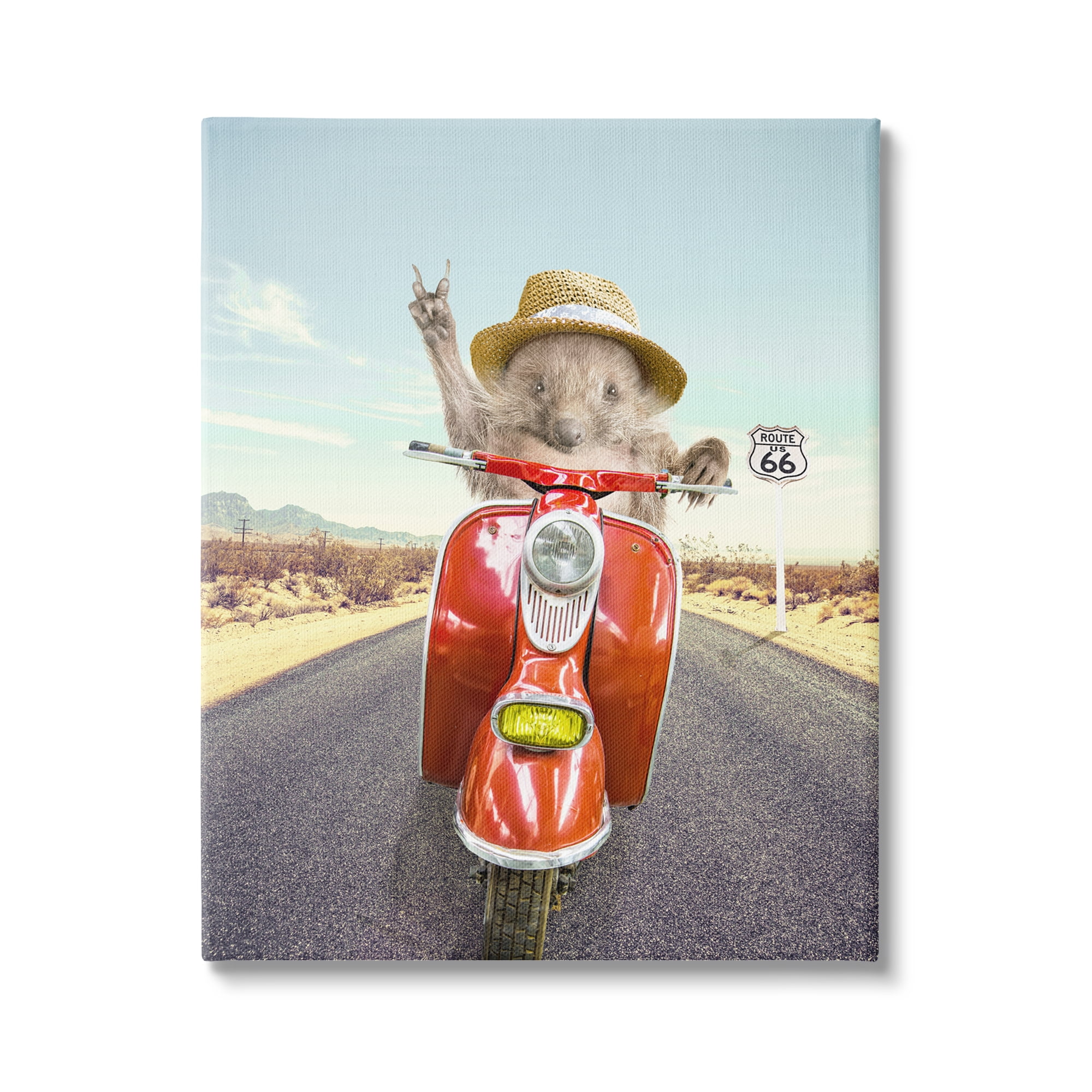Stupell Industries Animal Riding Red Motor Scooter Route 66 Road Canvas Wall Art, 36 x 48, Design by Tai Prints
