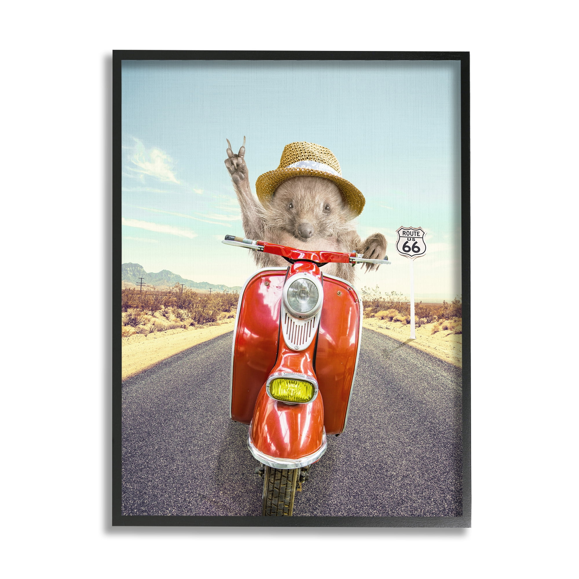 Stupell Industries Animal Riding Red Motor Scooter Route 66 Road Framed Wall Art, 16 x 20, Design by Tai Prints