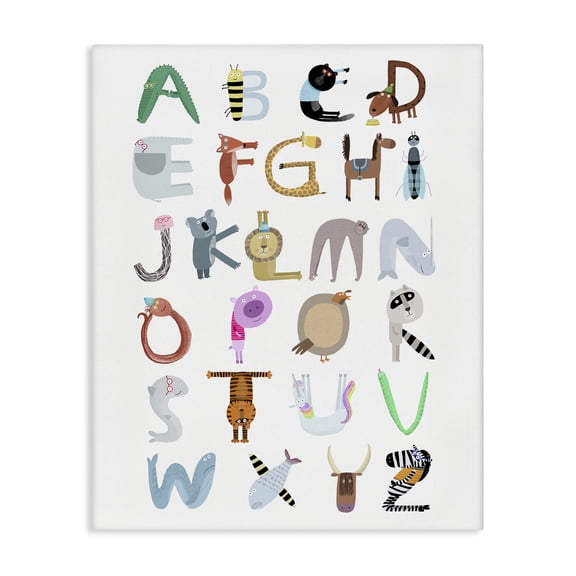 Stupell Industries Animal Shaped Alphabet Children's Art Painting Wrapped Canvas Canvas Art Print Wall Art, 36 x 48
