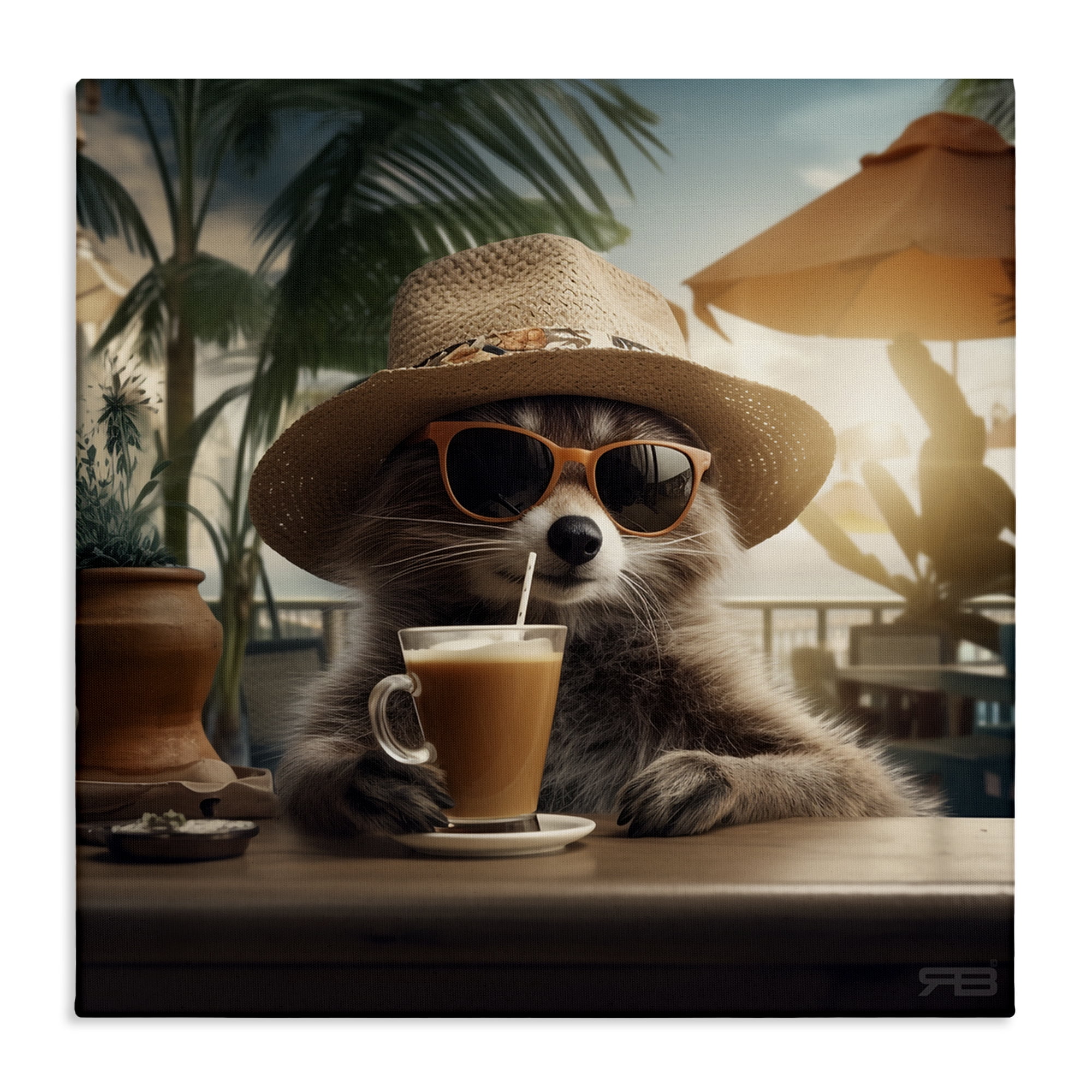 Stupell Industries Animal Sipping Tropical Drink Animals Painting Wrapped Canvas Art Print Wall Art, 17 x 17