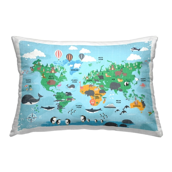 Stupell Industries Animal World Map Decorative Printed Throw Pillow, 14 x 20