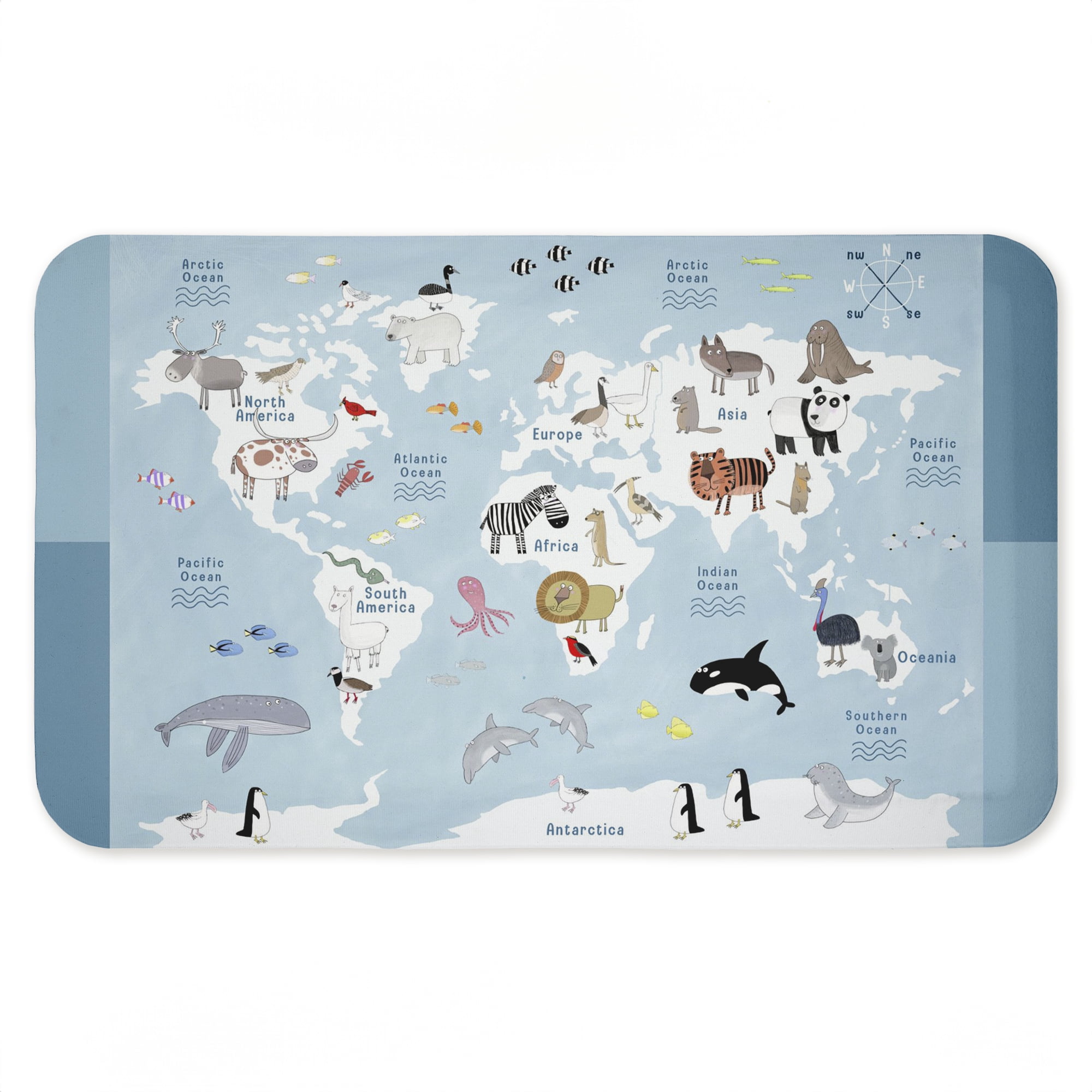 Stupell Industries Animal World Map Education Printed Anti-Fatigue Floor Mat, design by Carla Daly