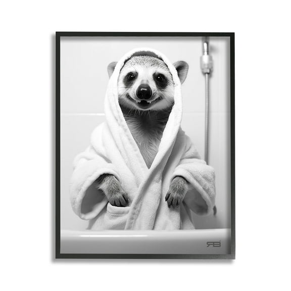 Stupell Industries Animal in Bathroom Robe Animals & Insects Painting Black Framed Art Print Wall Art, 11 x 14