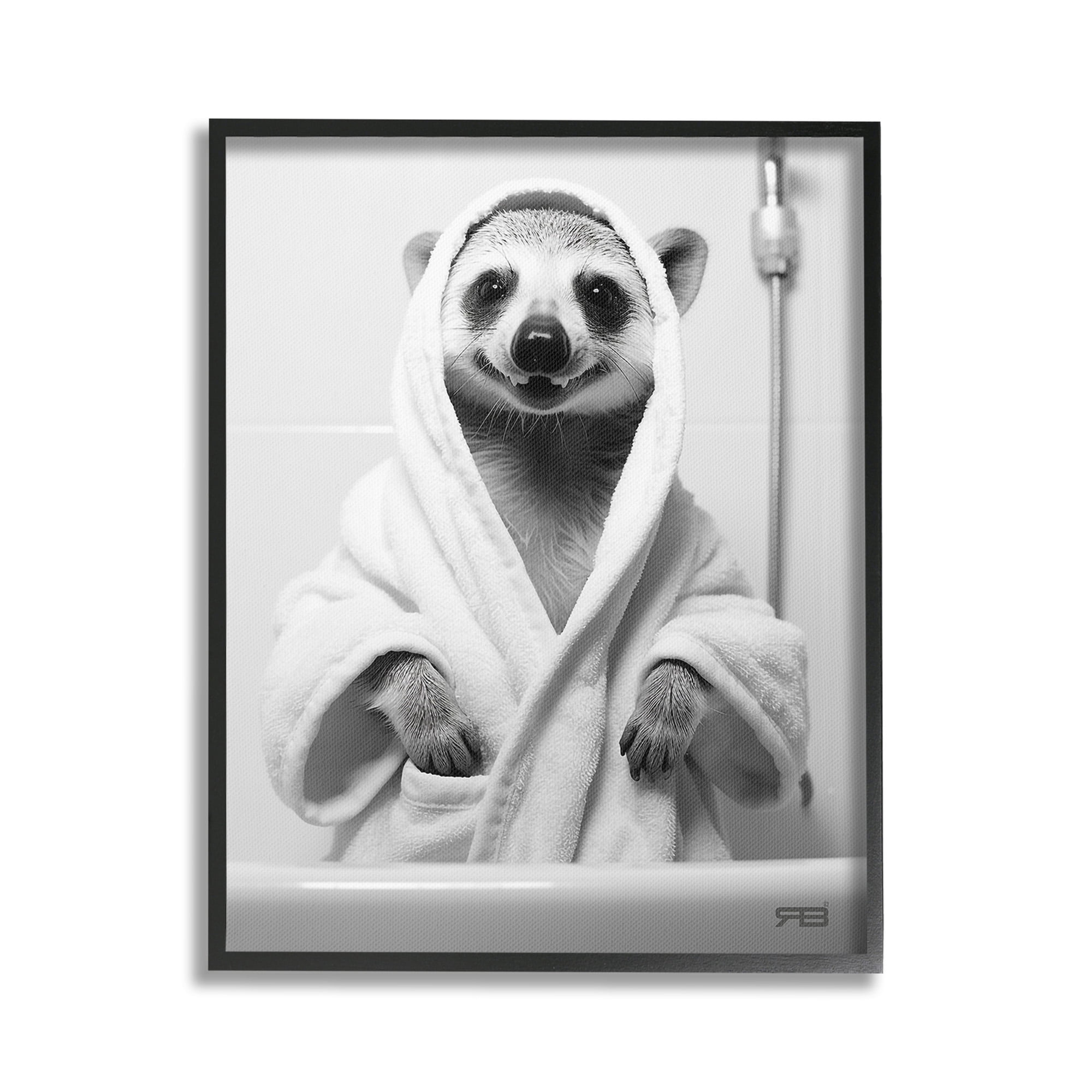Stupell Industries Animal in Bathroom Robe Animals & Insects Painting Black Framed Art Print Wall Art, 24 x 30