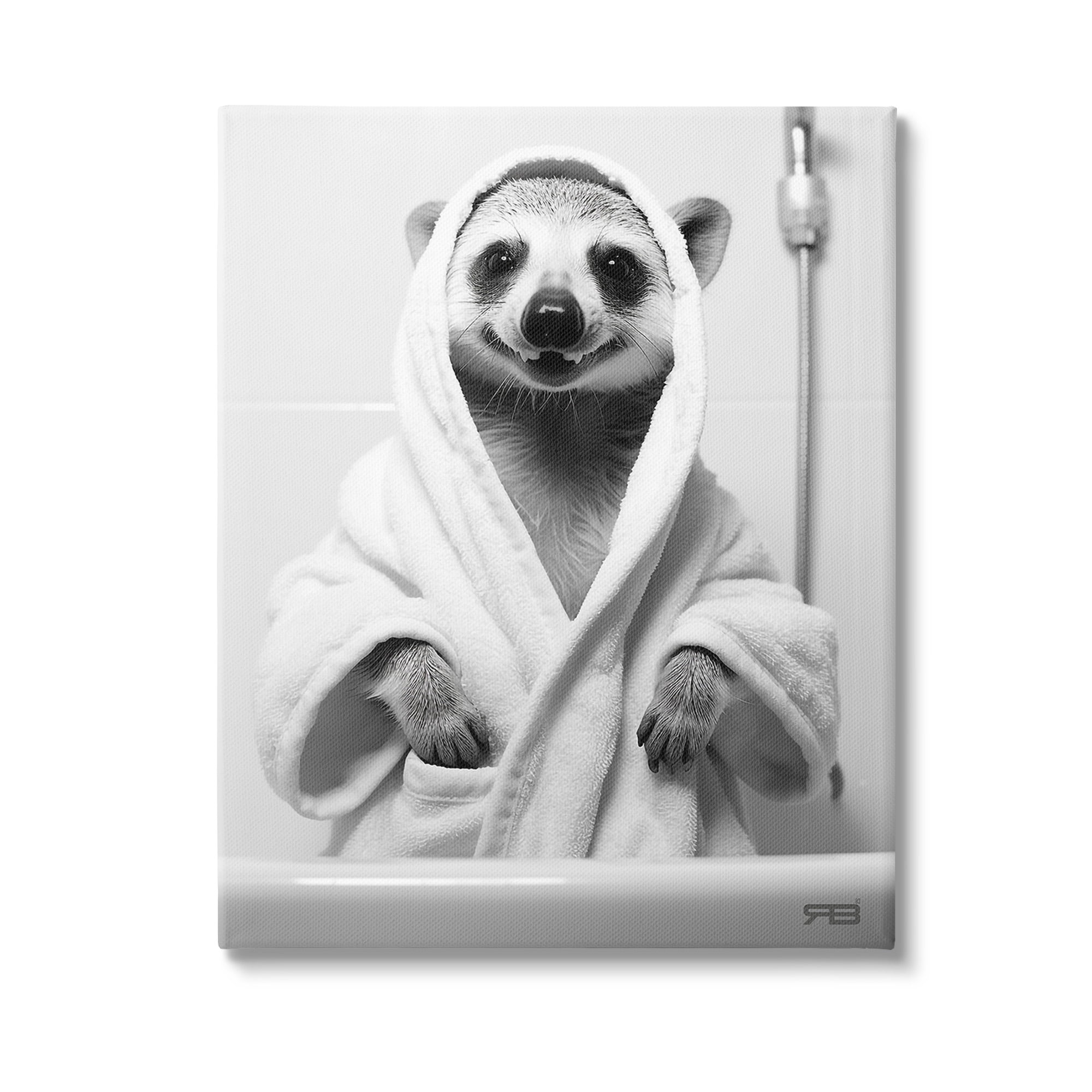 Stupell Industries Animal in Bathroom Robe Animals & Insects Painting Gallery Wrapped Canvas Art Print Wall Art, 16 x 20
