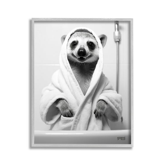 Stupell Industries Animal in Bathroom Robe Animals & Insects Painting Gray Framed Art Print Wall Art, 11 x 14