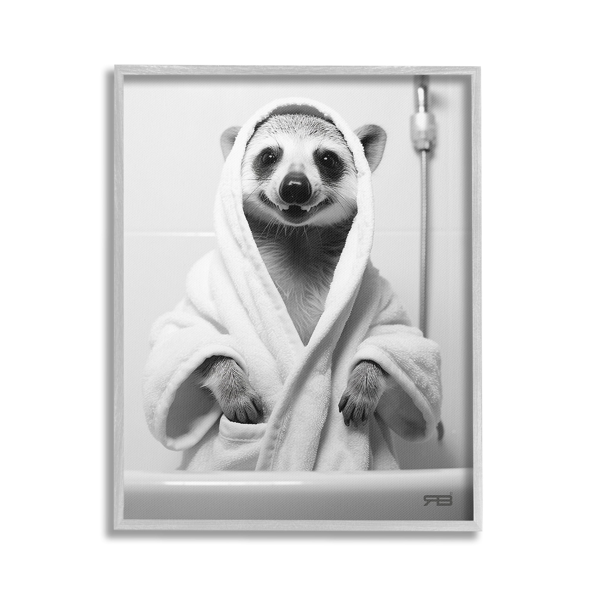 Stupell Industries Animal in Bathroom Robe Animals & Insects Painting Gray Framed Art Print Wall Art, 24 x 30