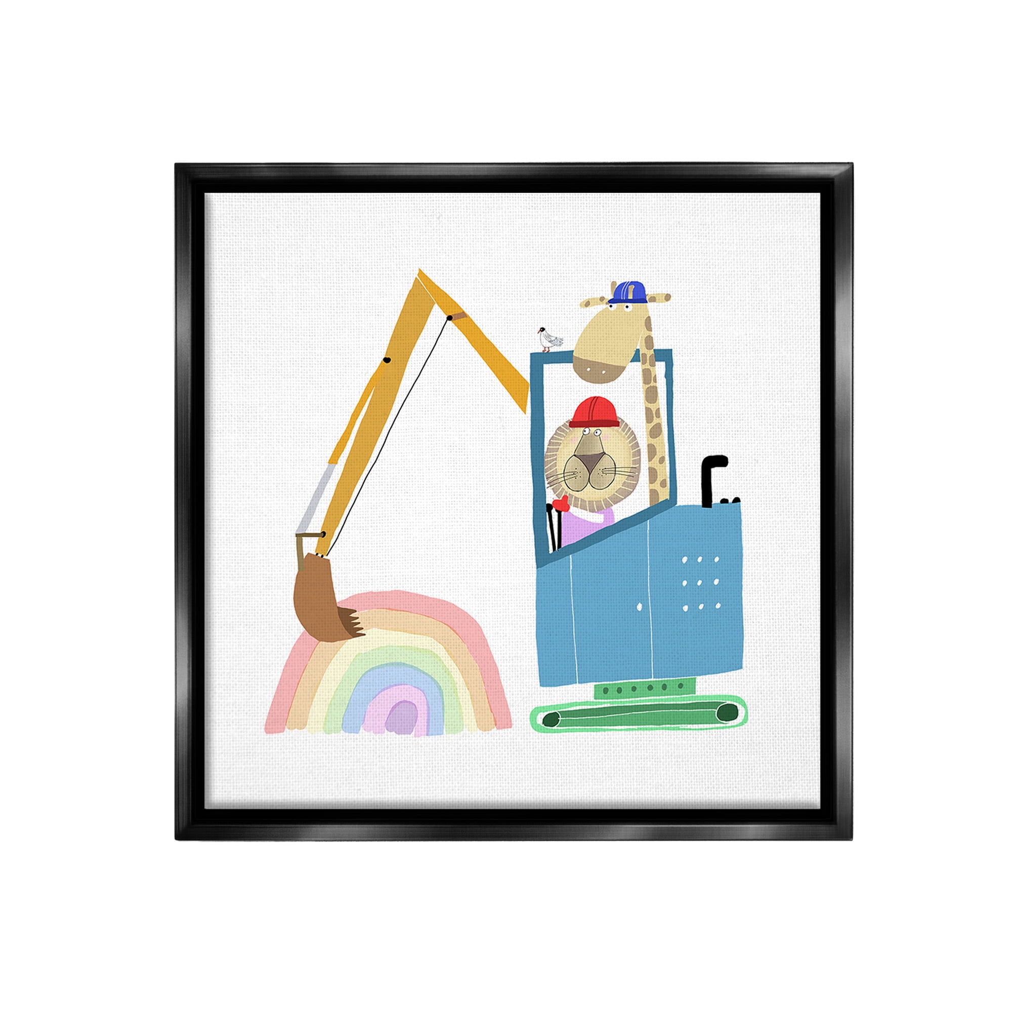 Stupell Industries Animals Digging Rainbow Animals & Insects Painting Black Floater Framed Canvas Art Print Wall Art, 25 x 25
