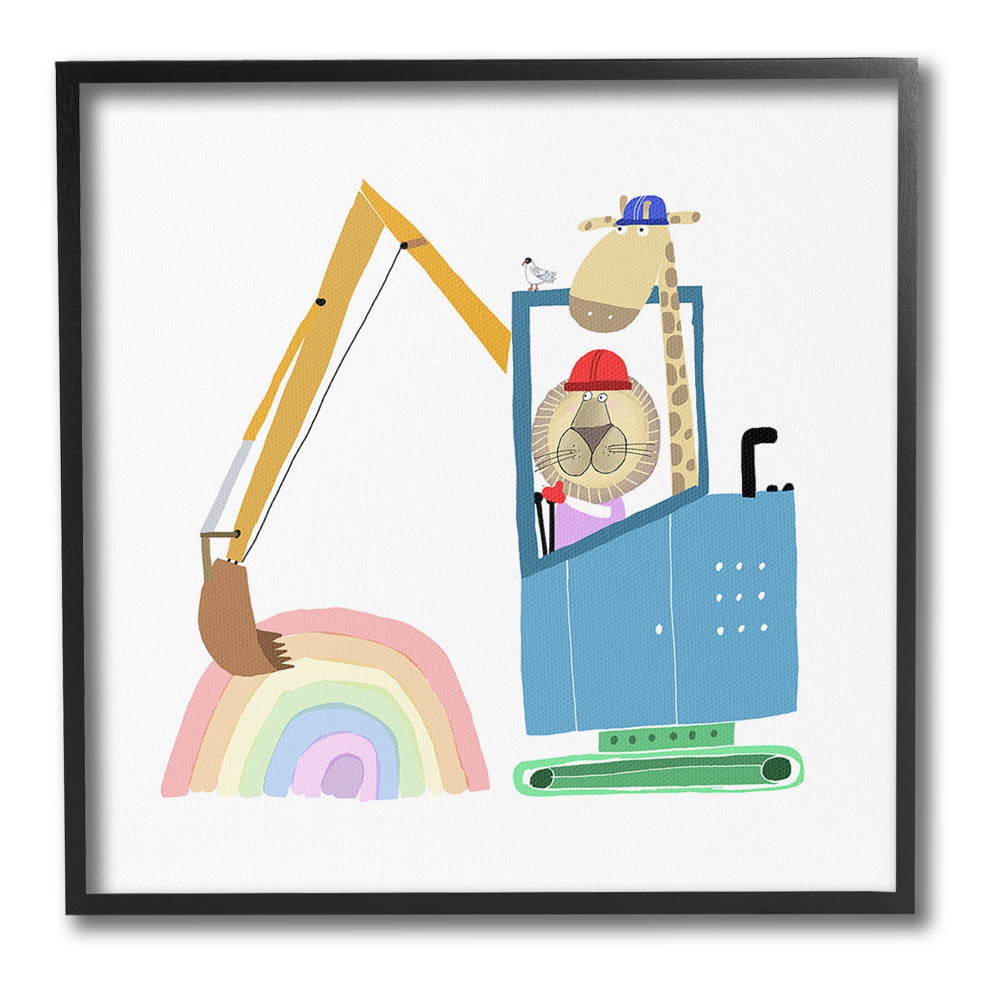 Stupell Industries Animals Digging Rainbow Animals & Insects Painting Black Framed Art Print Wall Art, 24 x 24