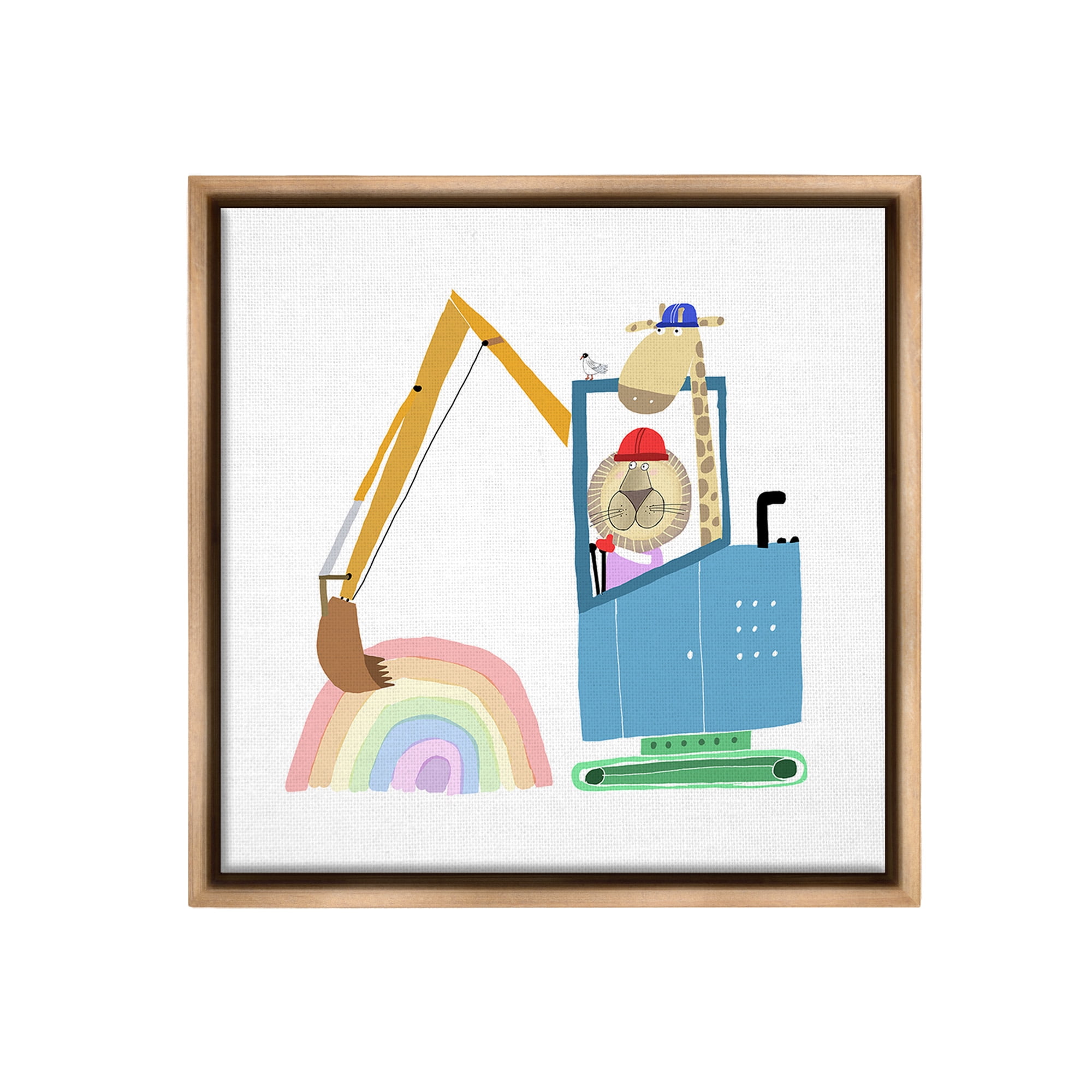 Stupell Industries Animals Digging Rainbow Animals & Insects Painting Brown Floater Framed Canvas Art Print Wall Art, 18 x 18