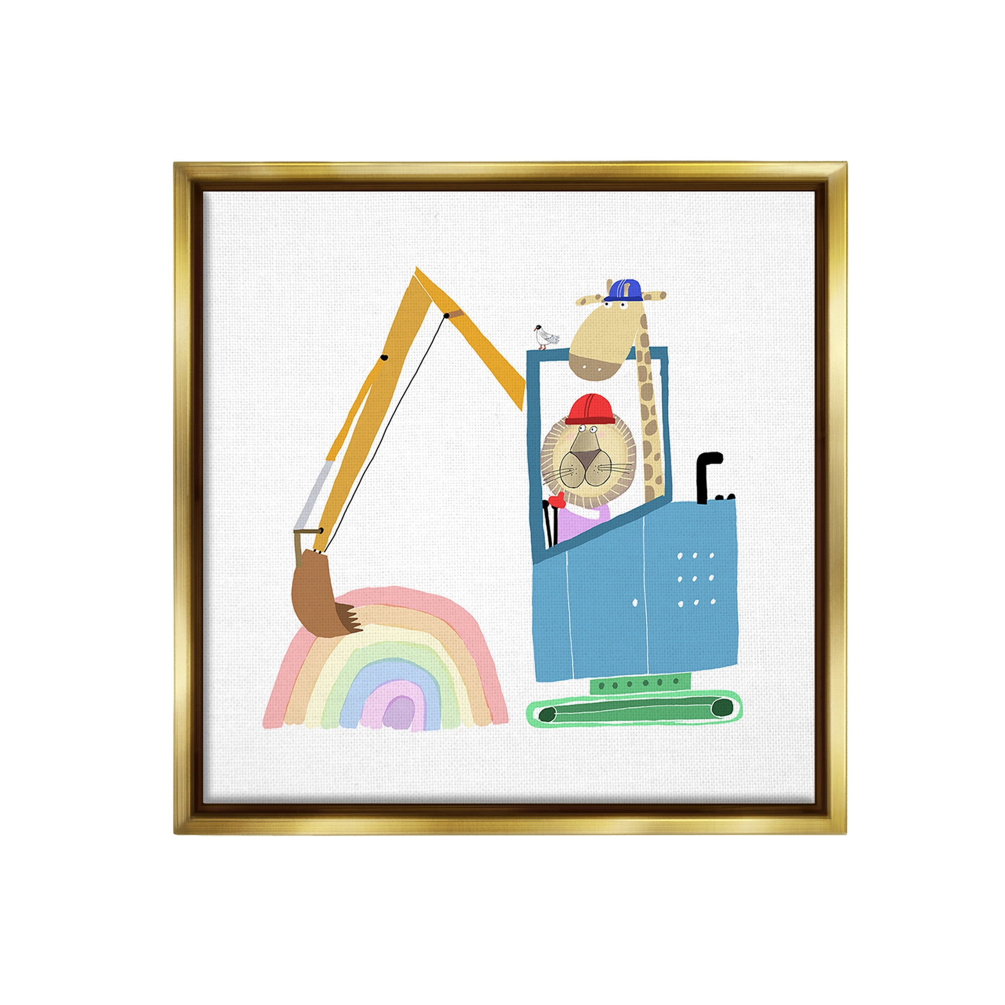 Stupell Industries Animals Digging Rainbow Animals & Insects Painting Gold Floater Framed Canvas Art Print Wall Art, 18 x 18