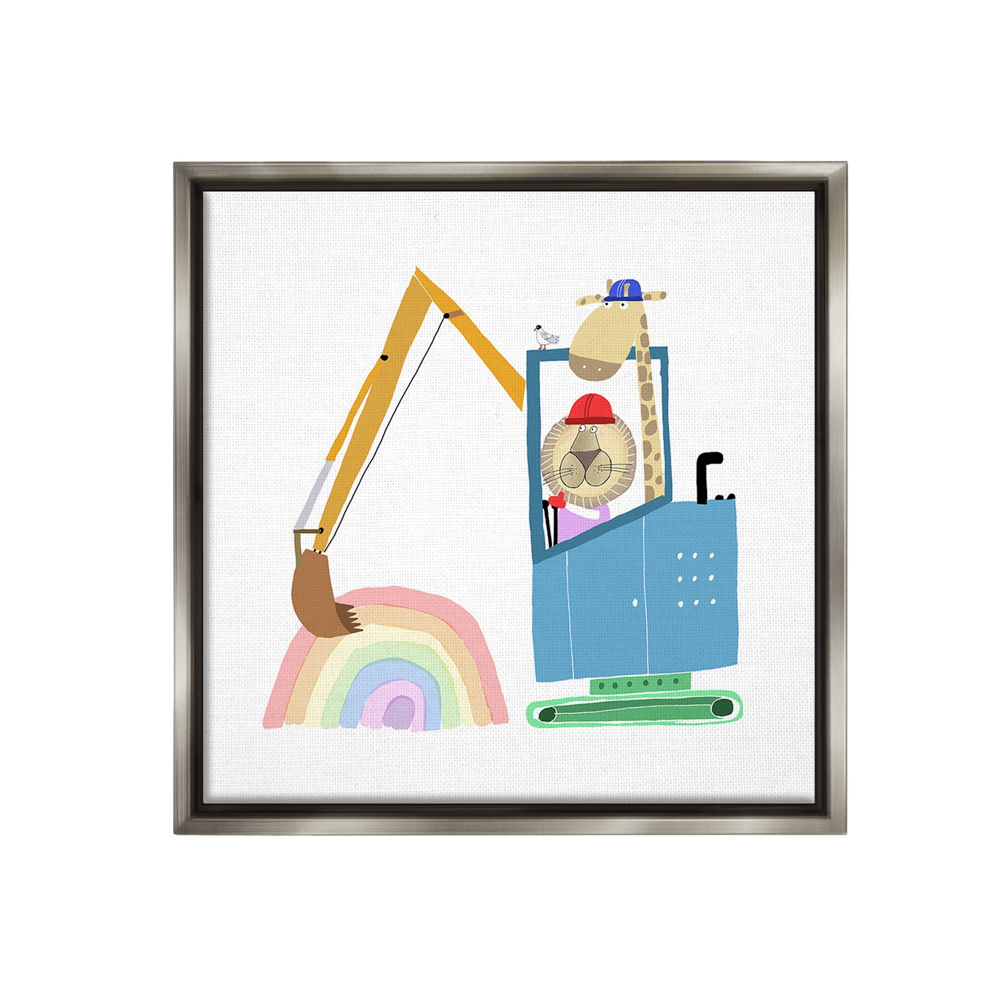 Stupell Industries Animals Digging Rainbow Animals & Insects Painting Gray Floater Framed Canvas Art Print Wall Art, 18 x 18