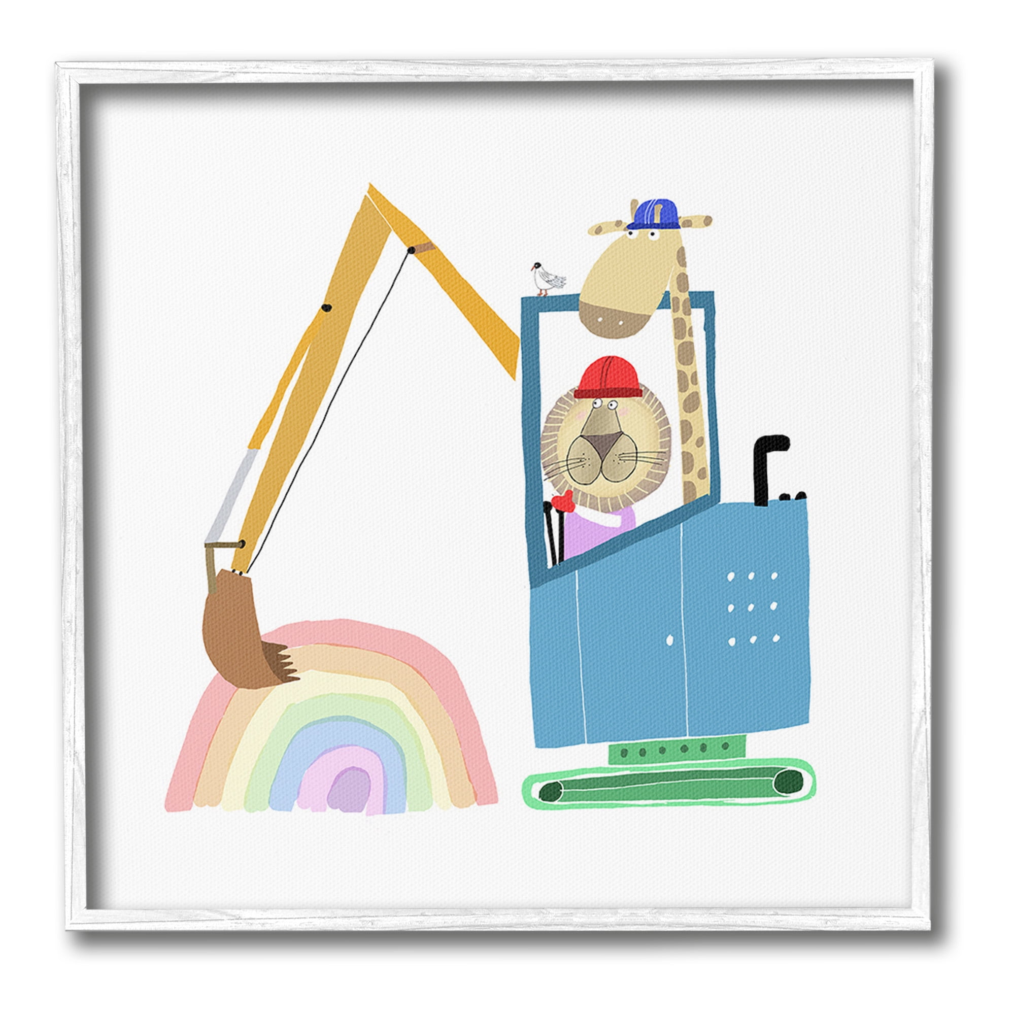 Stupell Industries Animals Digging Rainbow Animals & Insects Painting White Framed Art Print Wall Art, 12 x 12