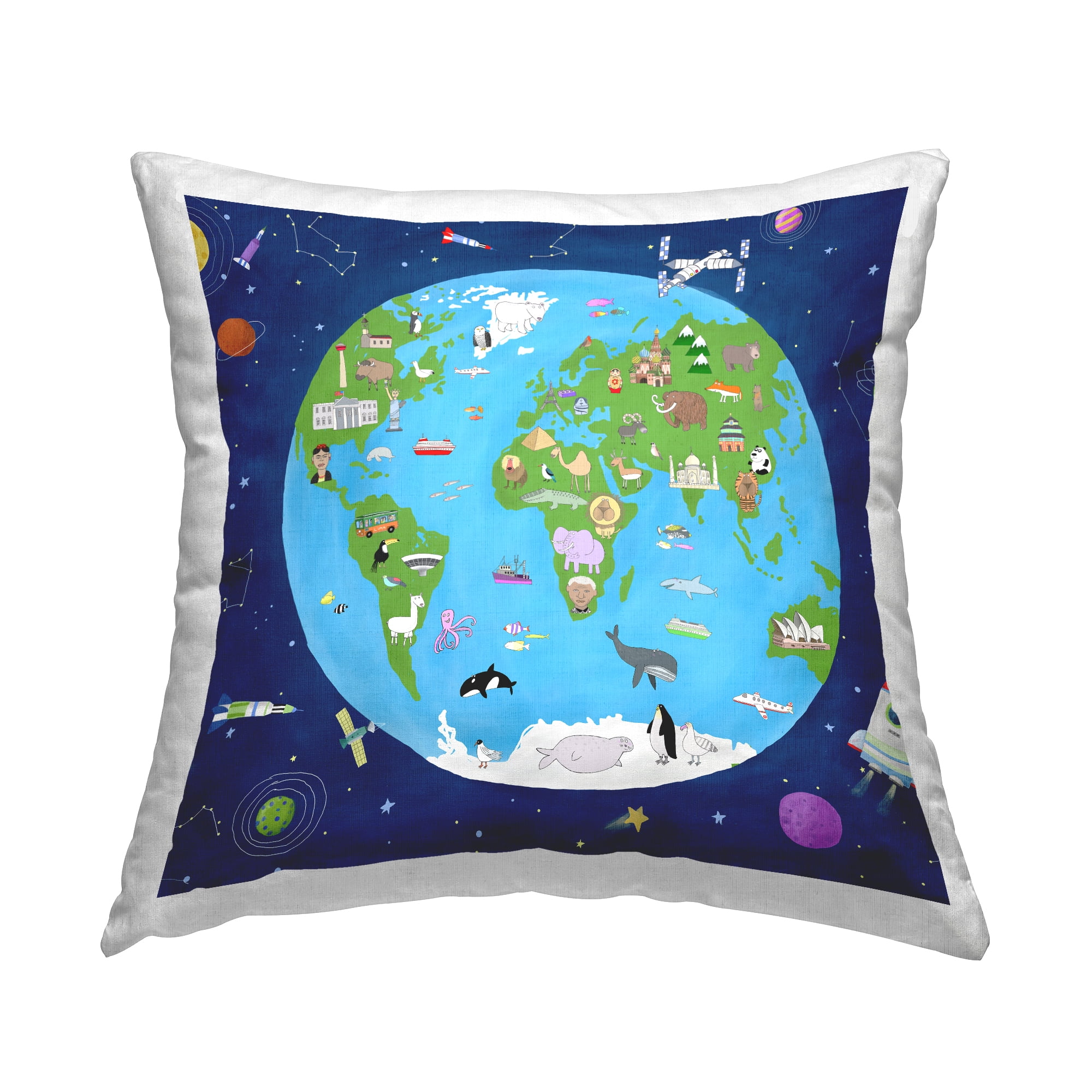 Stupell Industries Animals & Global World Landmarks Square Decorative Printed Throw Pillow, 18 x 18,