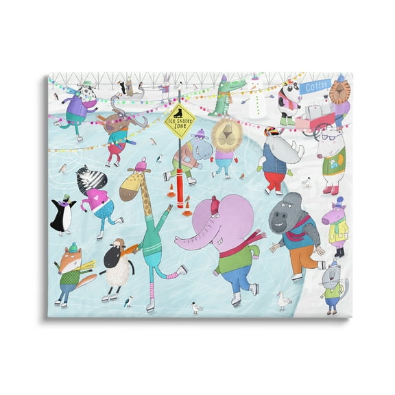 Stupell Industries Animals Ice Skating Scene Animals & Insects Painting Gallery Wrapped Canvas Print Wall Art, 20 x 16