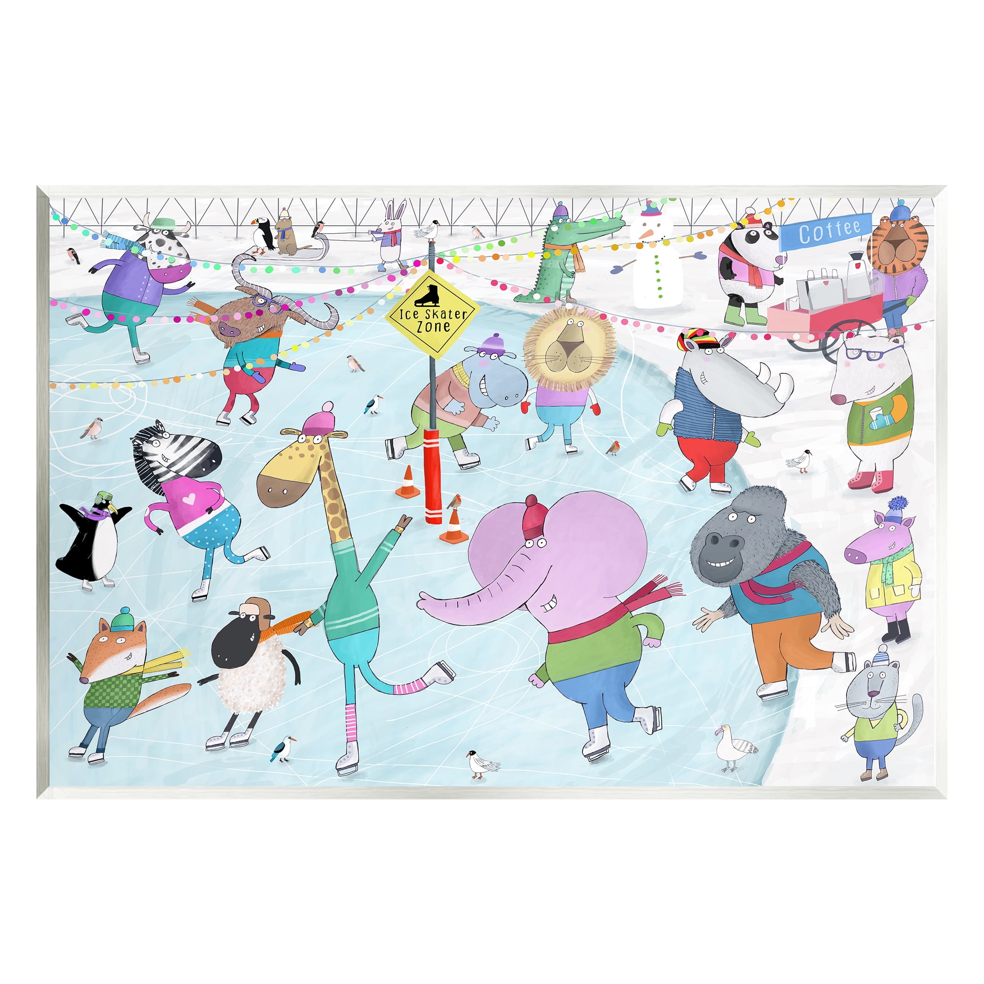 Stupell Industries Animals Ice Skating Scene Animals & Insects Painting Unframed Art Print Wall Art, 19 x 13