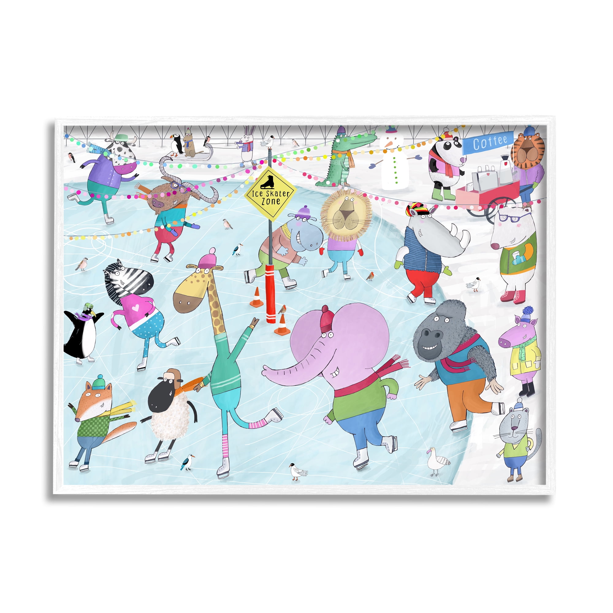 Stupell Industries Animals Ice Skating Scene Animals & Insects Painting White Framed Art Print Wall Art, 30 x 24