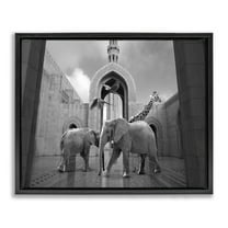 Stupell Industries Animals In Arabesque Architecture Animals & Insects Painting Black Floater Framed Canvas Art Print Wall Art, 21 x 17