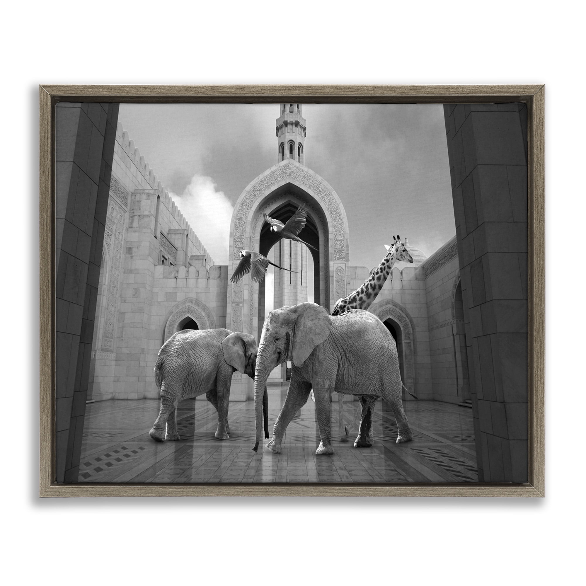 Stupell Industries Animals In Arabesque Architecture Animals & Insects Painting Brown Floater Framed Canvas Art Print Wall Art, 21 x 17