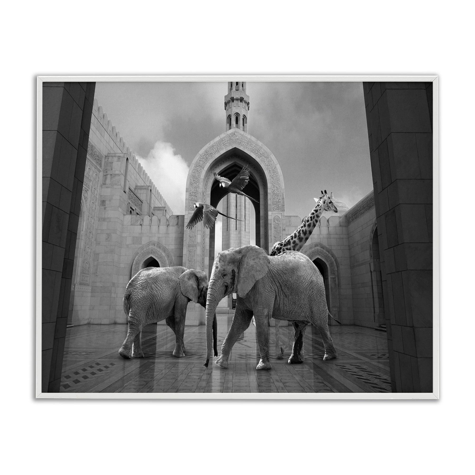 Stupell Industries Animals In Arabesque Architecture Animals & Insects Painting White Framed Art Print Wall Art, 14 x 11