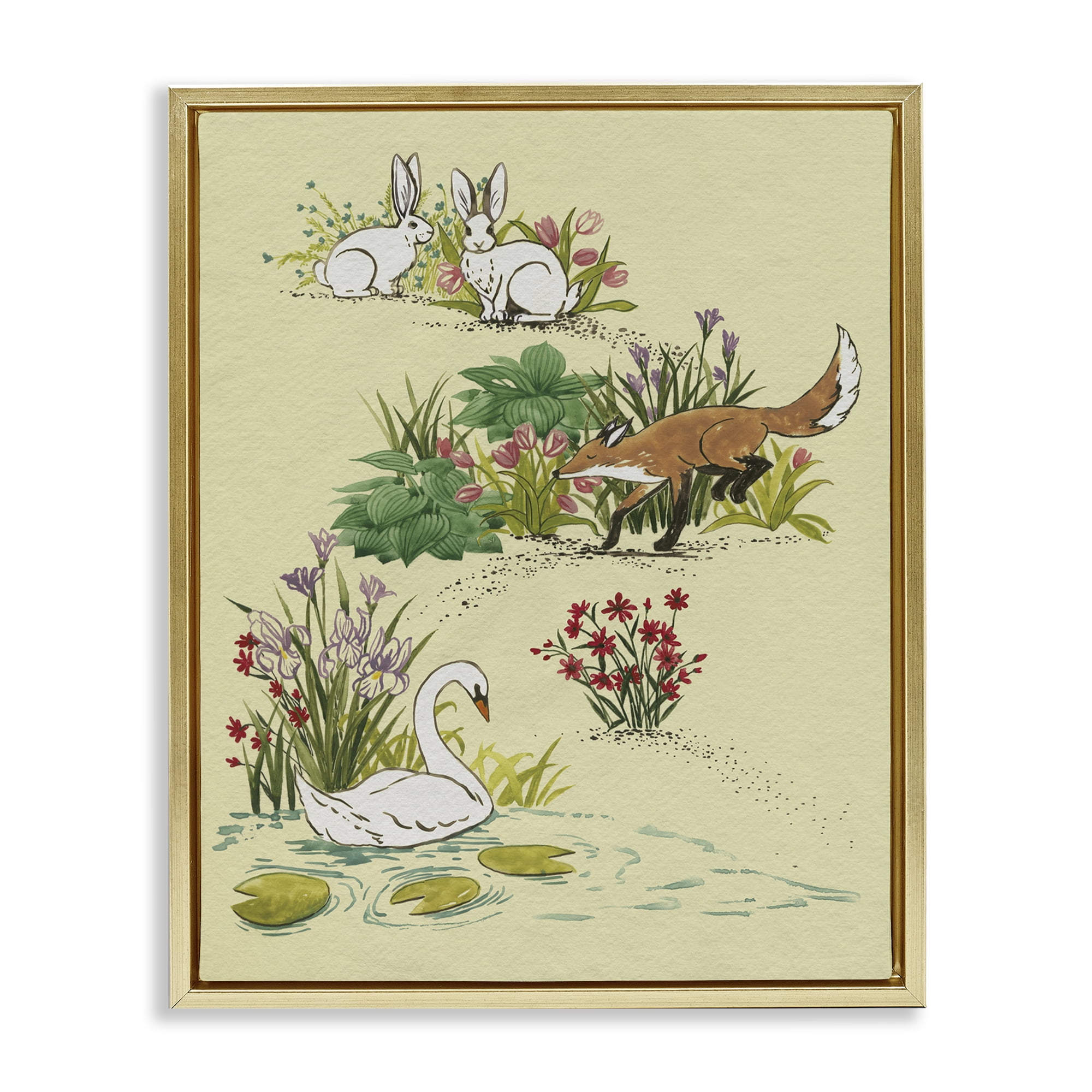 Stupell Industries Animals In Nature Scenes Gold Framed Floater Canvas Wall Art, design by Grace Popp